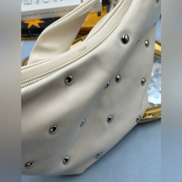 🆕 MAJE 🧿 NWOT Knotted Silver Studded White Leather Shoulder Crossbody Bag - Picture 12 of 16